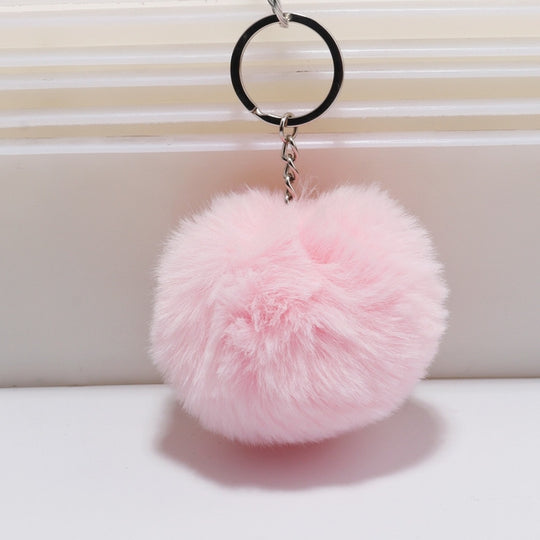 Simple Key Chain Fur Ball Pompon Keychain Pompom Artificial Rabbit Fur Animal Keychains for Woman Car Bag Key Rings(pink)