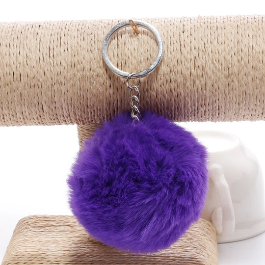 Porte-clés simple boule de fourrure pompon porte-clés pompon fourrure de lapin artificielle porte-clés animaux pour femme sac de voiture porte-clés (violet)