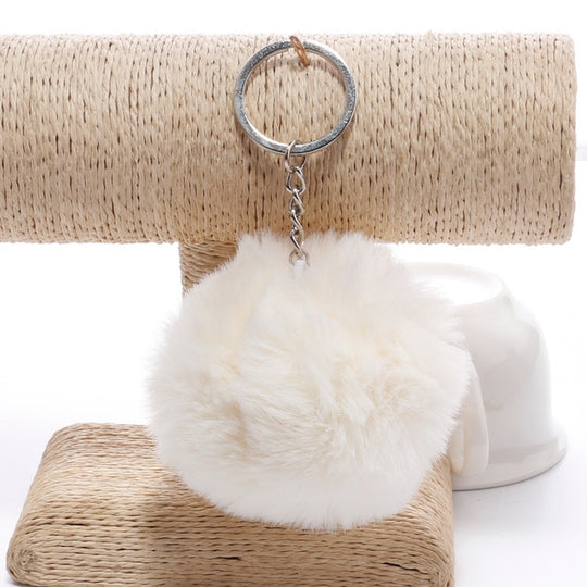 Simple Key Chain Fur Ball Pompon Keychain Pompom Artificial Rabbit Fur Animal Keychains for Woman Car Bag Key Rings(khaki)