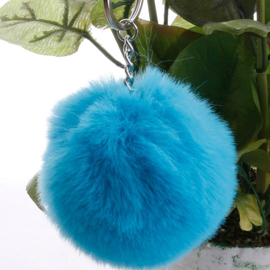 Porte-clés simple boule de fourrure pompon porte-clés pompon fourrure de lapin artificielle porte-clés animaux pour femme sac de voiture porte-clés (bleu lac)