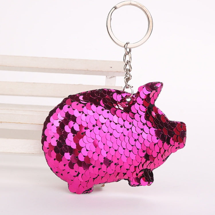 2PCS Cute Chaveiro Pig Keychain Glitter Pompom Sequins Key Chain Gifts for Women Llaveros Mujer Car Bag Accessories Key Ring(magenta) by buy2fix