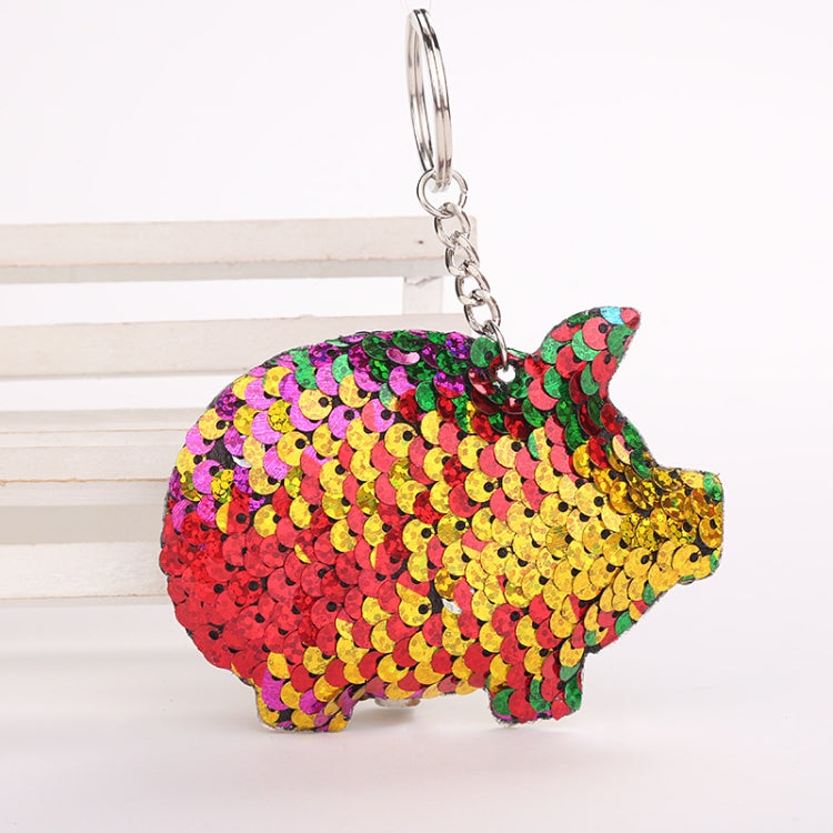 2PCS Cute Chaveiro Pig Keychain Glitter Pompom Sequins Key Chain Gifts for Women Llaveros Mujer Car Bag Accessories Key Ring(colorful) by buy2fix