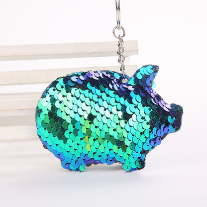 2PCS Cute Chaveiro Pig Keychain Glitter Pompom Sequins Key Chain Gifts for Women Llaveros Mujer Car Bag Accessories Key Ring(blue) by buy2fix
