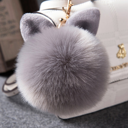 Porte-clés Pom Pom en Fourrure Porte-clés Boule en Fausse Fourrure de Lapin (Gris)