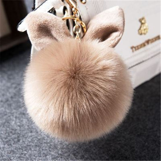 Porte-clés Pom en Fourrure Porte-clés Boule en Fausse Fourrure de Lapin (Kaki)