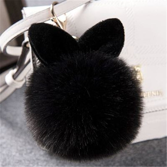 Porte-clés Pom en fourrure, fausse boule de fourrure de lapin (noir)