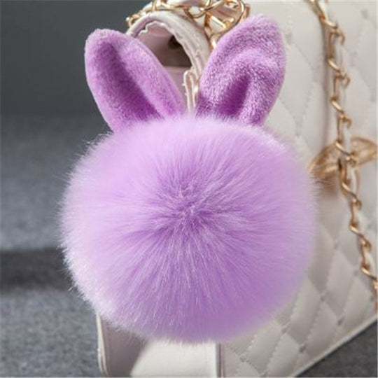 Porte-clés Pom en fourrure, fausse boule de fourrure de lapin (violet)