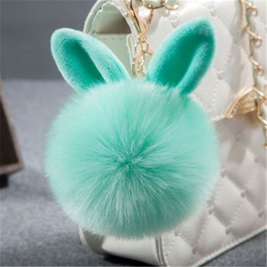 Porte-clés Pom en fourrure, fausse boule de fourrure de lapin (vert)