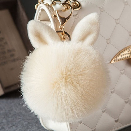 Fur Pom Keychains Fake Rabbit Fur Ball Keychain(creamy-white) by buy2fix