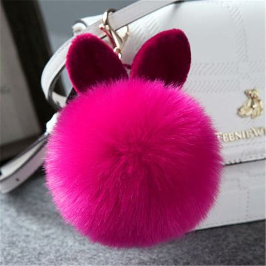 Porte-clés Pom Pom en Fourrure Porte-clés Boule en Fausse Fourrure de Lapin (magenta)