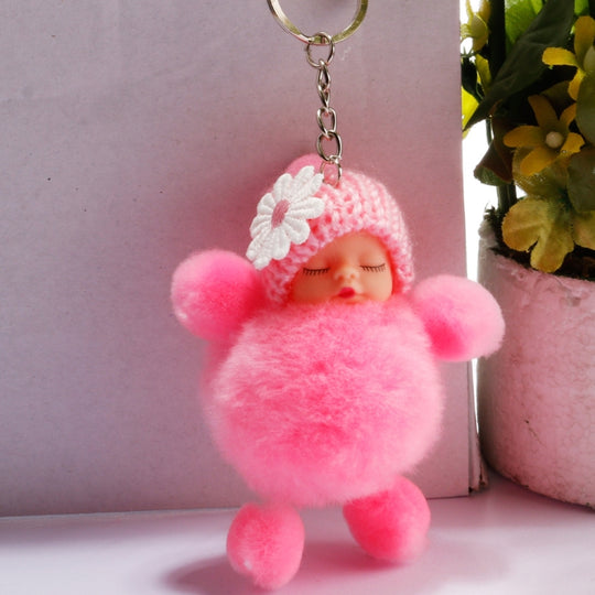 Porte-clés boule de poupée endormie, porte-clés de voiture, pendentif de sac, porte-clés à breloques (rose)