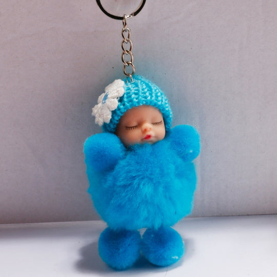 Porte-clés boule de poupée endormie, porte-clés de voiture, pendentif de sac, breloque (bleu)