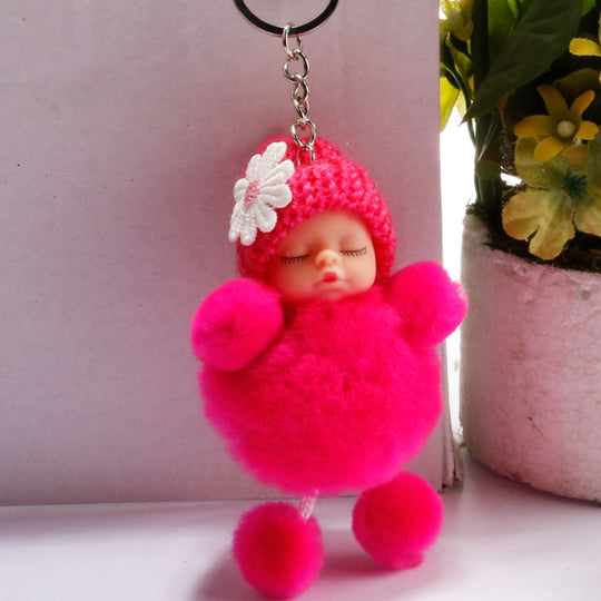 Porte-clés boule de poupée endormie, porte-clés de voiture, pendentif de sac, porte-clés à breloques (Magenta)