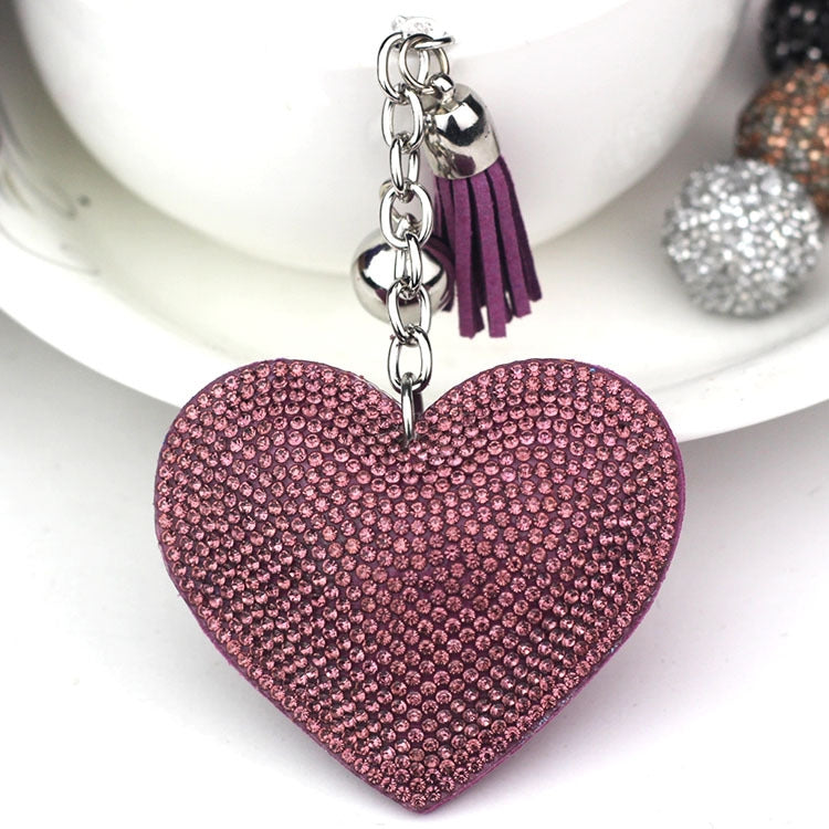 Heart Keychain Leather Tassel Gold Key Holder Metal Crystal Key Chain Keyring Charm Bag Auto Pendant Gift(purple) by buy2fix