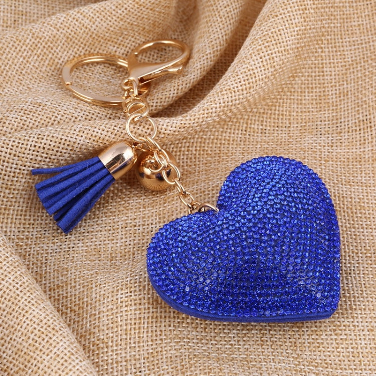 Heart Keychain Leather Tassel Gold Key Holder Metal Crystal Key Chain Keyring Charm Bag Auto Pendant Gift(dark blue) by buy2fix