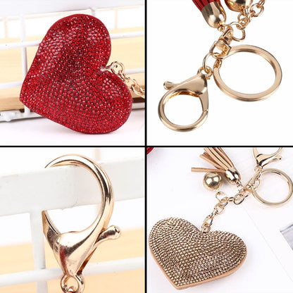 Heart Keychain Leather Tassel Gold Key Holder Metal Crystal Key Chain Keyring Charm Bag Auto Pendant Gift(lake blue) by buy2fix
