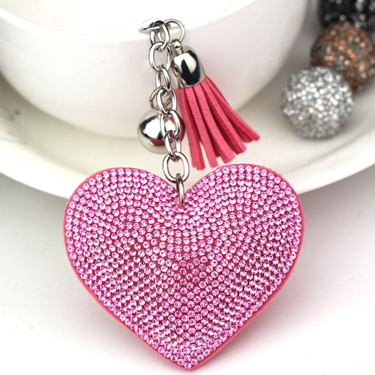 Heart Keychain Leather Tassel Gold Key Holder Metal Crystal Key Chain Keyring Charm Bag Auto Pendant Gift(watermelon red) by buy2fix