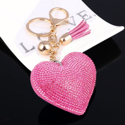 Heart Keychain Leather Tassel Gold Key Holder Metal Crystal Key Chain Keyring Charm Bag Auto Pendant Gift(watermelon red) by buy2fix