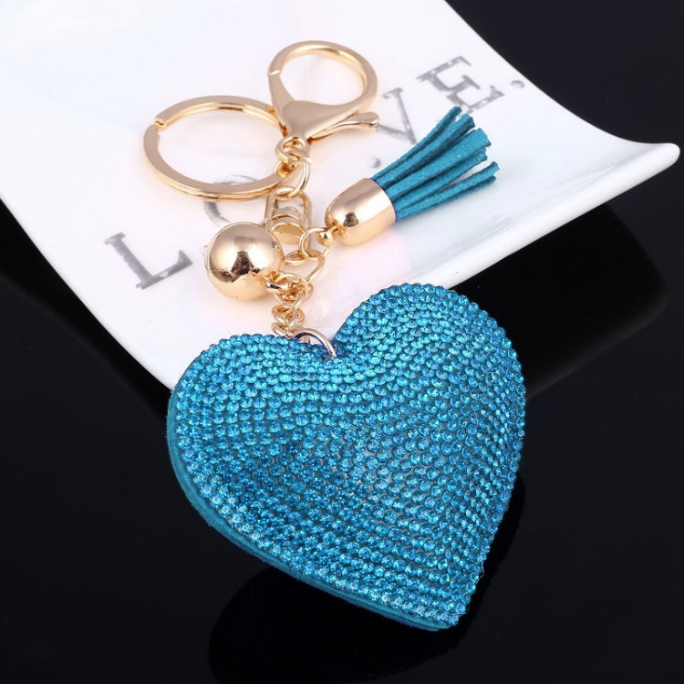 Heart Keychain Leather Tassel Gold Key Holder Metal Crystal Key Chain Keyring Charm Bag Auto Pendant Gift(light blue) by buy2fix