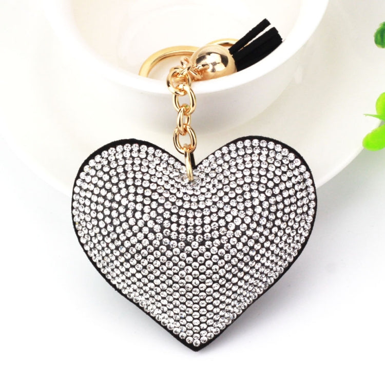 Heart Keychain Leather Tassel Gold Key Holder Metal Crystal Key Chain Keyring Charm Bag Auto Pendant Gift(black white) by buy2fix