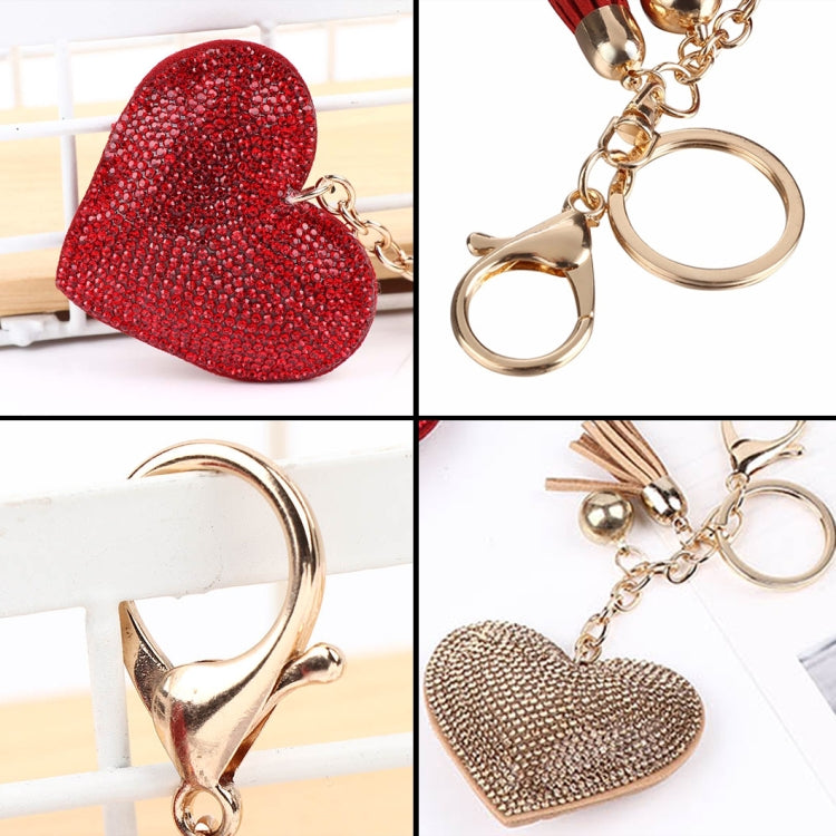 Heart Keychain Leather Tassel Gold Key Holder Metal Crystal Key Chain Keyring Charm Bag Auto Pendant Gift(black white) by buy2fix