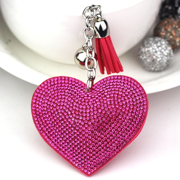 Heart Keychain Leather Tassel Gold Key Holder Metal Crystal Key Chain Keyring Charm Bag Auto Pendant Gift(magenta) by buy2fix