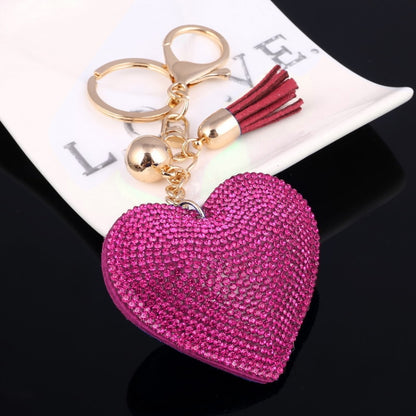 Heart Keychain Leather Tassel Gold Key Holder Metal Crystal Key Chain Keyring Charm Bag Auto Pendant Gift(magenta) by buy2fix