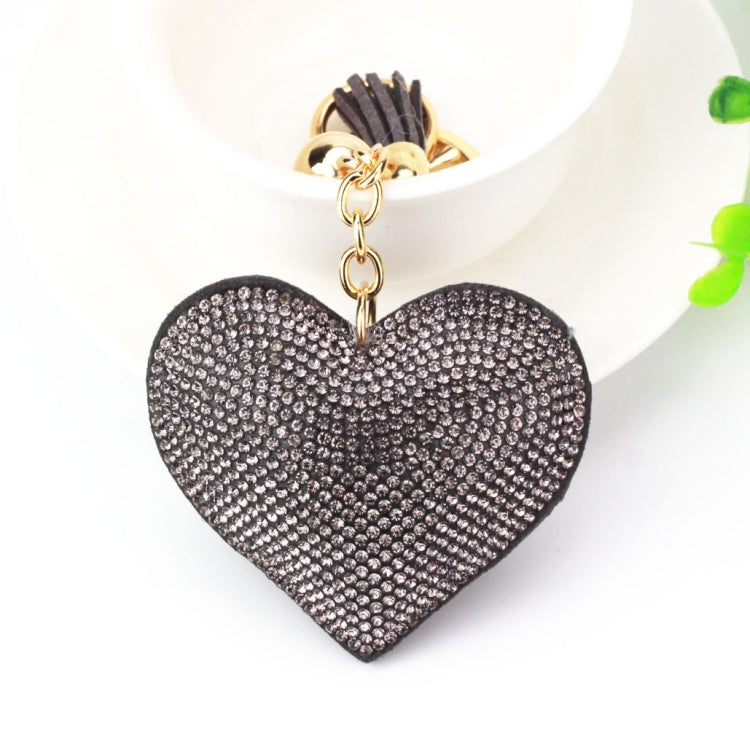 Heart Keychain Leather Tassel Gold Key Holder Metal Crystal Key Chain Keyring Charm Bag Auto Pendant Gift(black gray) by buy2fix