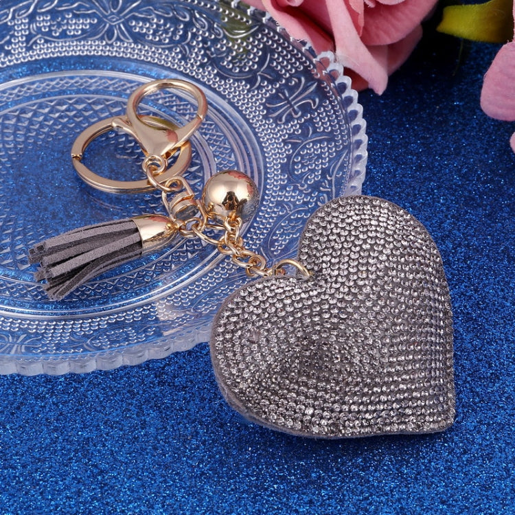 Heart Keychain Leather Tassel Gold Key Holder Metal Crystal Key Chain Keyring Charm Bag Auto Pendant Gift(black gray) by buy2fix