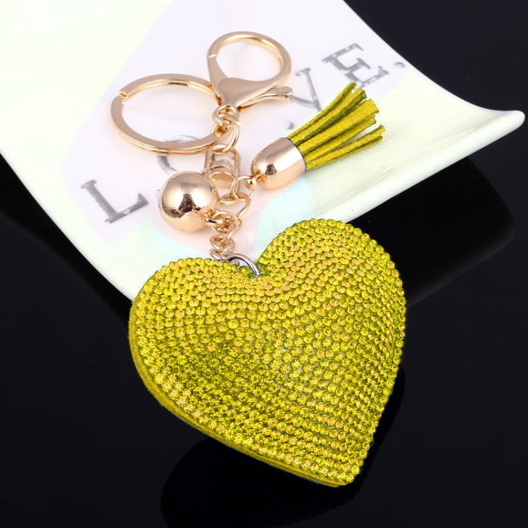 Heart Keychain Leather Tassel Gold Key Holder Metal Crystal Key Chain Keyring Charm Bag Auto Pendant Gift(yellow) by buy2fix