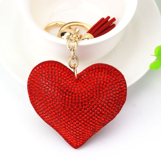 Heart Keychain Leather Tassel Gold Key Holder Metal Crystal Key Chain Keyring Charm Bag Auto Pendant Gift(red) by buy2fix