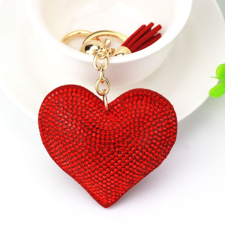 Heart Keychain Leather Tassel Gold Key Holder Metal Crystal Key Chain Keyring Charm Bag Auto Pendant Gift(red) by buy2fix