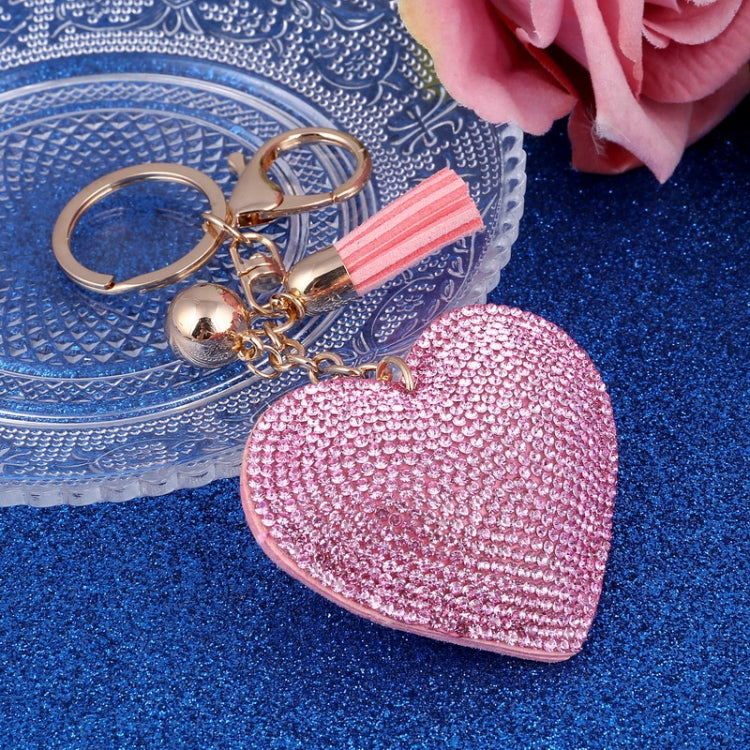 Heart Keychain Leather Tassel Gold Key Holder Metal Crystal Key Chain Keyring Charm Bag Auto Pendant Gift(pink) by buy2fix
