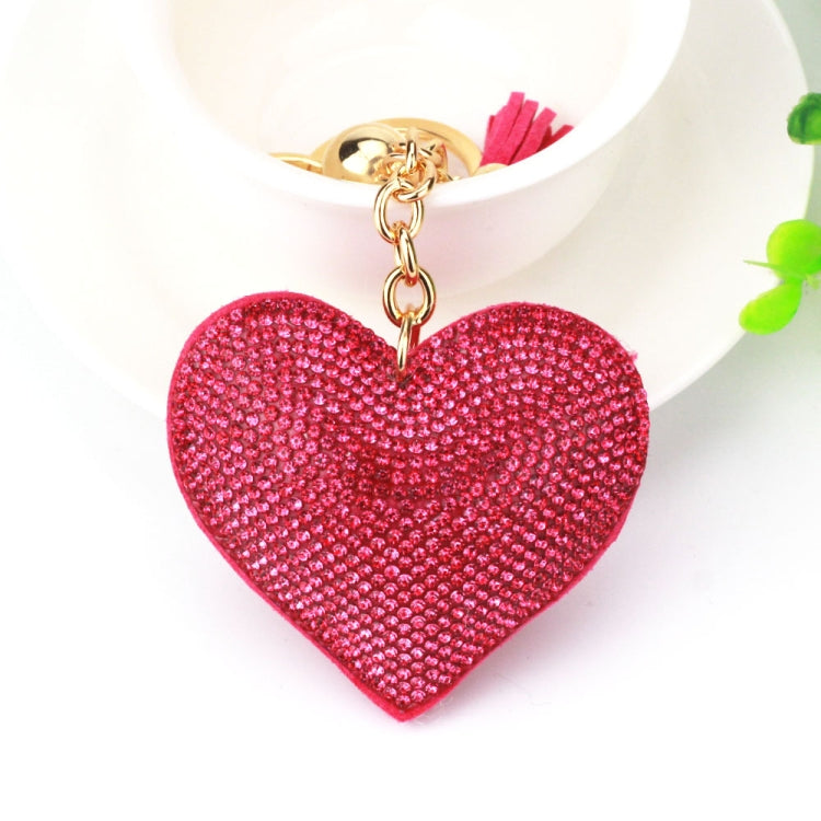 Heart Keychain Leather Tassel Gold Key Holder Metal Crystal Key Chain Keyring Charm Bag Auto Pendant Gift(wine red) by buy2fix