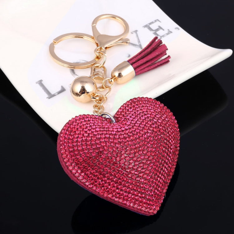 Heart Keychain Leather Tassel Gold Key Holder Metal Crystal Key Chain Keyring Charm Bag Auto Pendant Gift(wine red) by buy2fix