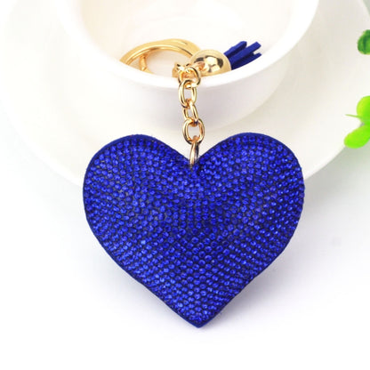 Heart Keychain Leather Tassel Gold Key Holder Metal Crystal Key Chain Keyring Charm Bag Auto Pendant Gift(blue) by buy2fix