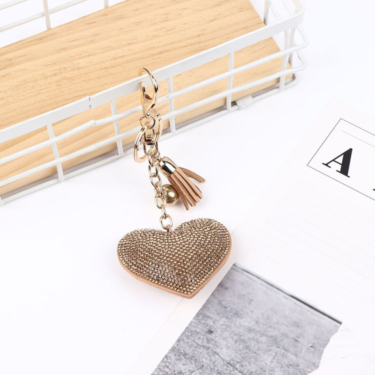 Heart Keychain Leather Tassel Gold Key Holder Metal Crystal Key Chain Keyring Charm Bag Auto Pendant Gift(gold) by buy2fix