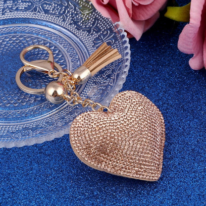 Heart Keychain Leather Tassel Gold Key Holder Metal Crystal Key Chain Keyring Charm Bag Auto Pendant Gift(gold) by buy2fix