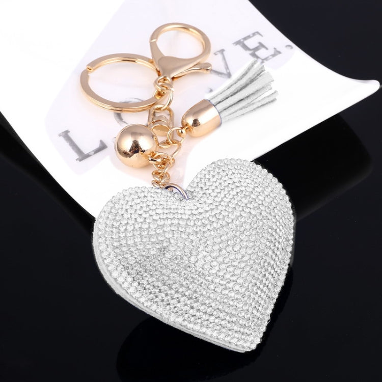Heart Keychain Leather Tassel Gold Key Holder Metal Crystal Key Chain Keyring Charm Bag Auto Pendant Gift(white) by buy2fix