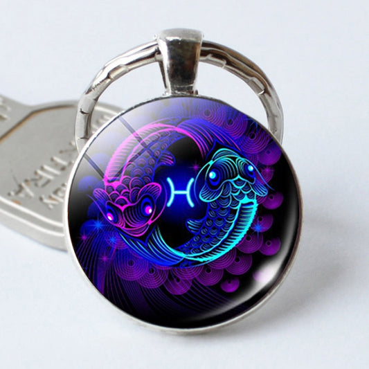 Zodiac Sign Keychain 12 Constellation Pendant Single Face Keyring by buy2fix