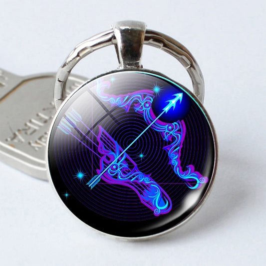 Zodiac Sign Keychain 12 Constellation Pendant Single Face Keyring by buy2fix