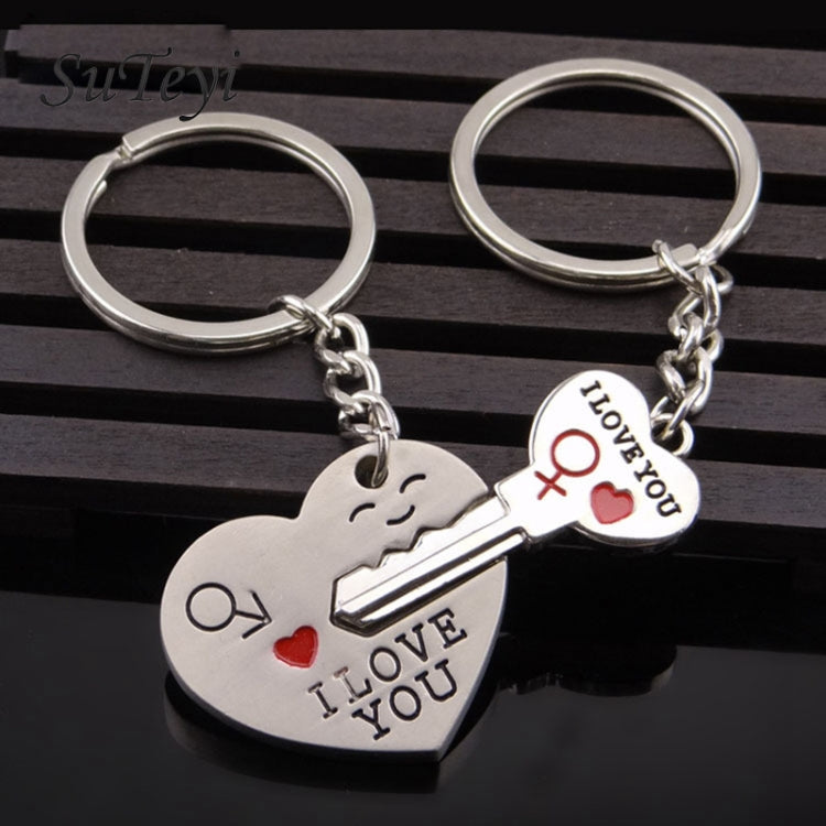 Fashion Heart Key Ring Silver Color Lovers Love Key Chain Valentine Day Gift 1 Pair Couple Keychain by buy2fix