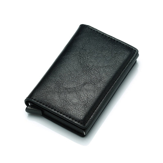 Automatic Elastic Card Type Anti-magnetic RFID Anti-theft Retro Card Package Universal Leather Metal Wallet(Black) - Card & Passport Bags by buy2fix | Online Shopping UK | buy2fix