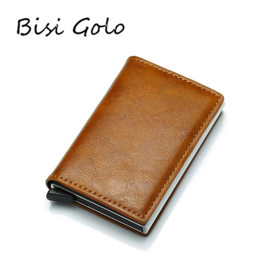 Automatic Elastic Card Type Anti-magnetic RFID Anti-theft Retro Card Package Universal Leather Metal Wallet(Black) - Card & Passport Bags by buy2fix | Online Shopping UK | buy2fix