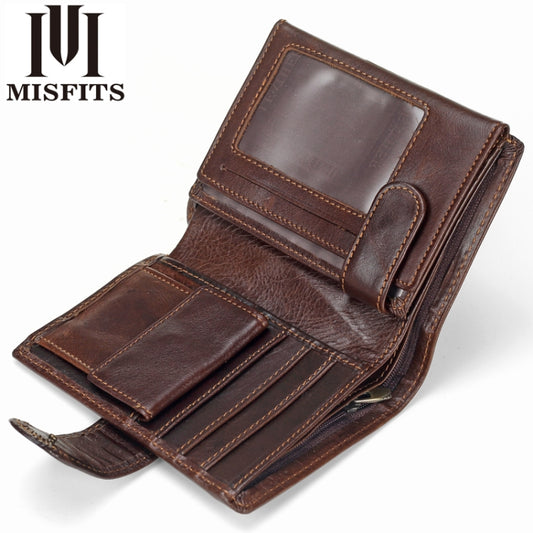 Vintage Men Wallet Genuine Leather Short Wallets Male Multifunctional Cowhide Male Purse Coin Pocket Photo Card Holder(Light Coffee) - Wallets by buy2fix | Online Shopping UK | buy2fix