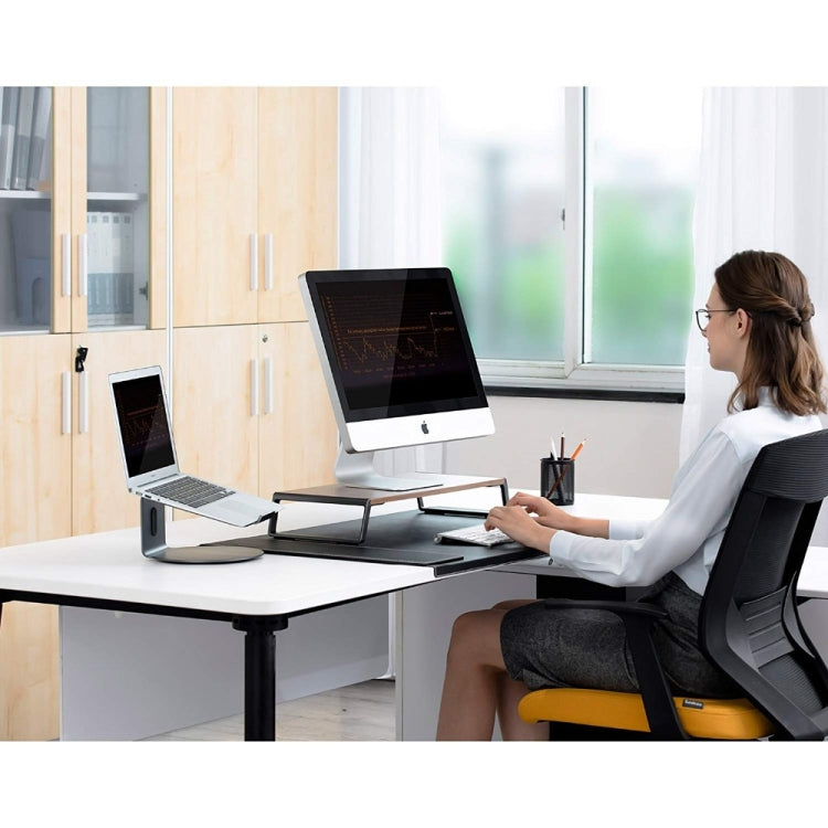 Monitor Stand Riser with Metal Feet for iMac MacBook LCD Display Printer, Lapdesk Tabletop Organizer Sturdy Platform Save Space(Dark Wood Grain) by buy2fix