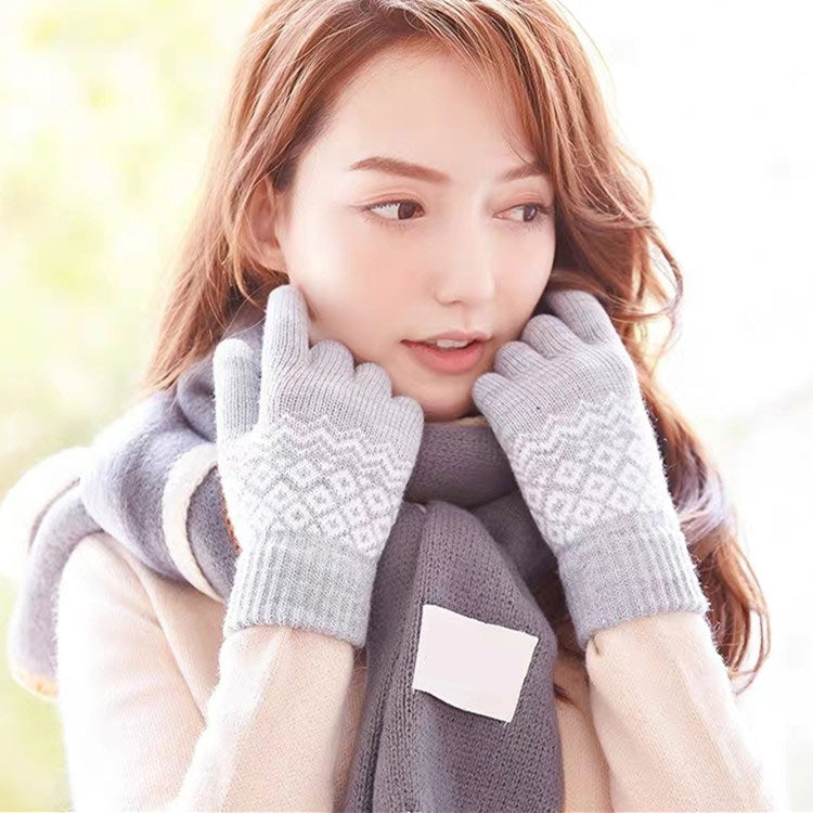 Winter Touch Screen Gloves Women Men Warm Stretch Knit Mittens Imitation Wool Thicken Full Finger Gloves(Black) - Full Finger Gloves by buy2fix | Online Shopping UK | buy2fix