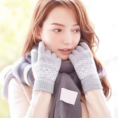 Winter Touch Screen Gloves Women Men Warm Stretch Knit Mittens Imitation Wool Thicken Full Finger Gloves(Black) - Full Finger Gloves by buy2fix | Online Shopping UK | buy2fix