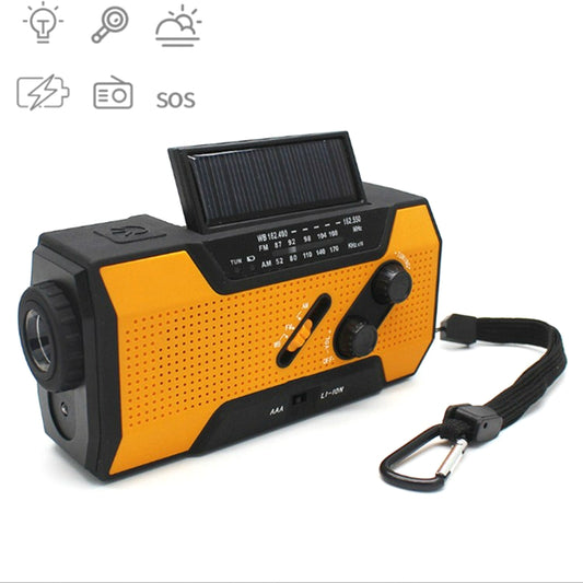 Multifunctional Hand Crank Solar Power LED Flashlight Full Band FM Radio Desk Lamp Alarm, Style:US Version NOAA(Orange) - Radio Player by buy2fix | Online Shopping UK | buy2fix