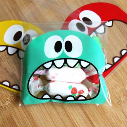 100 PCS Cute Big Teech Mouth Monster Plastic Bag Wedding Birthday Cookie Candy Gift OPP Packaging Bags, Gift Bag Size:10x10cm(Red) - Gift Bags & Wrapping Supplies by buy2fix | Online Shopping UK | buy2fix